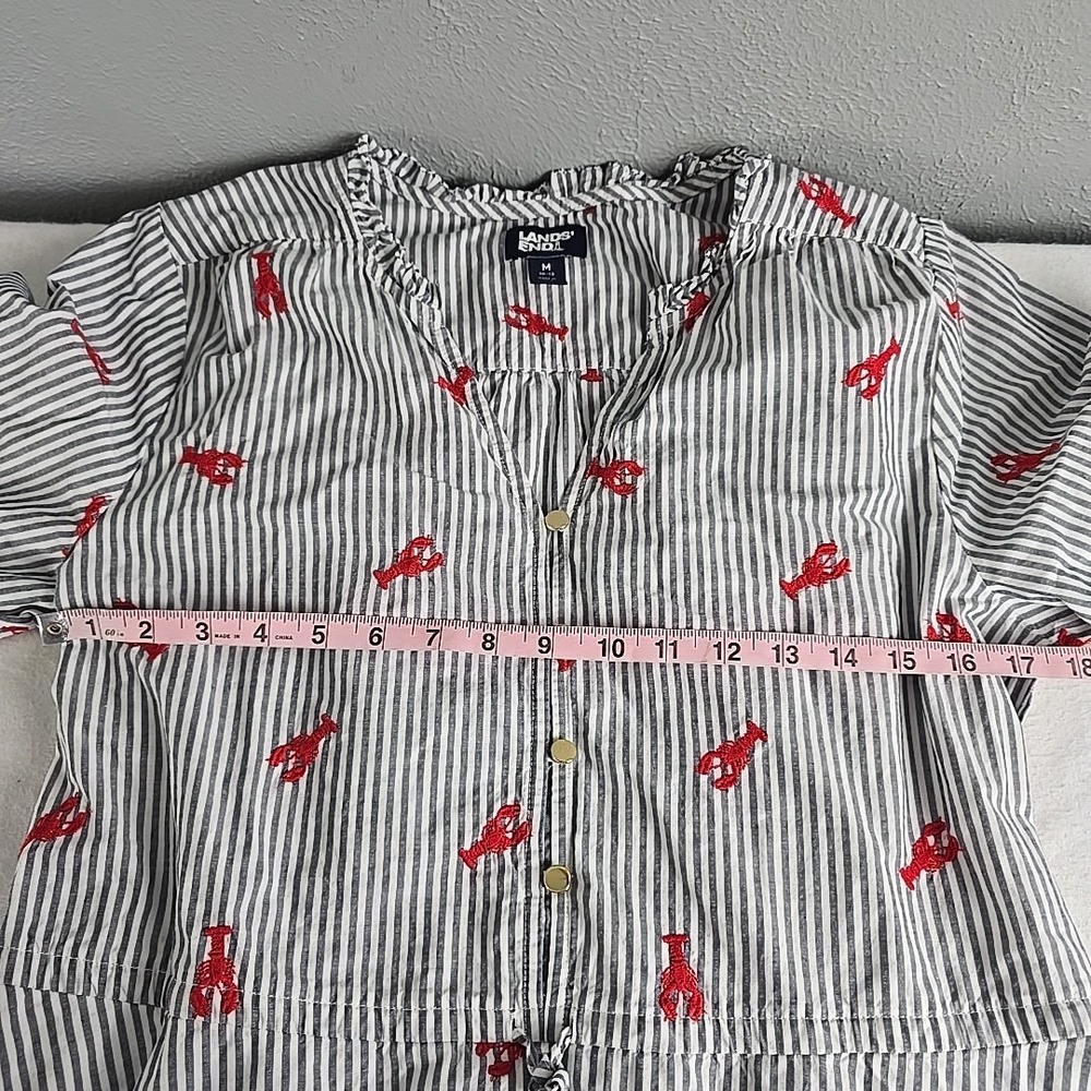 Lands' End Lobster Applique Popover Dress Medium Striped Red Grey Coastal - Picture 5 of 12
